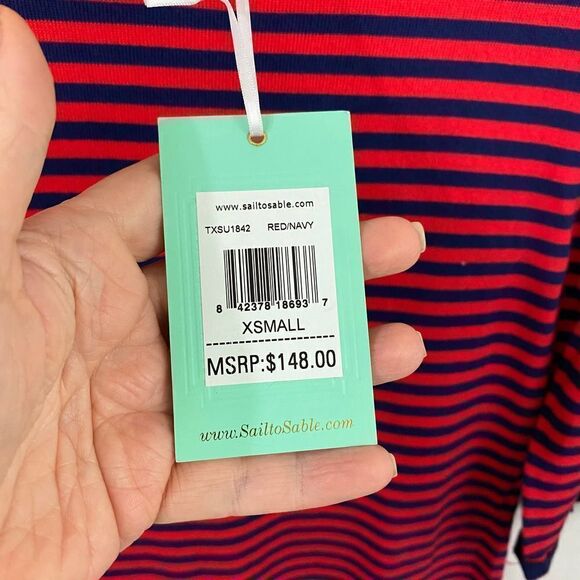 Sail to Sable Red, Blue Striped Bell Sleeve Dress - Picture 4 of 7